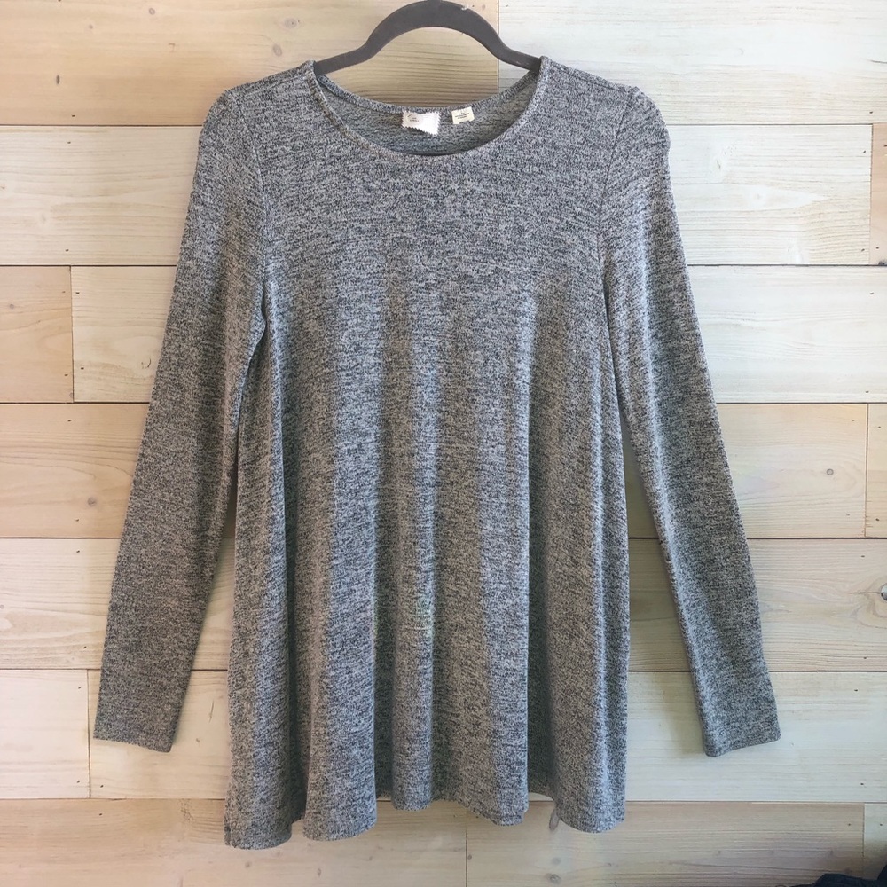 grey top by Anthropologie